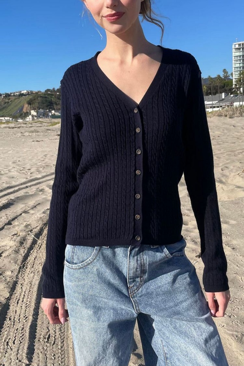 Cardigan Brandy Melville Zoe V-Neck Bleu Marine | NQC-55336396